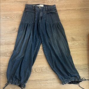 We The Free Blue Flare Wide Leg Jeans with Dramatic Silhouette Denim Bloomers